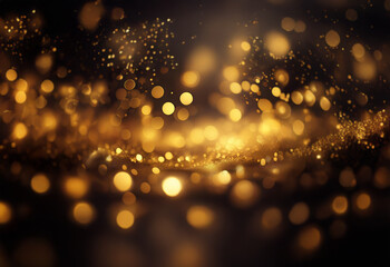 Canvas Print - a dark background with a field of golden light and bokeh effects, appearing as if glittering dust is