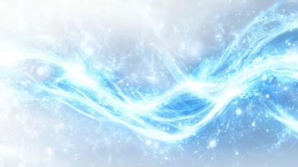 Poster - Artistic white surface displaying a bright electric blue wave of energy, with intricate, glowing lines that suggest a high-energy, futuristic effect