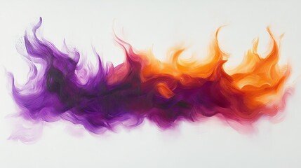 Aufkleber - Artistic white surface displaying vibrant purple and orange flames, illustrating the fiery movement and energetic essence with bold colors