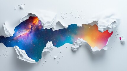 Poster - Artistic white surface featuring 3D galaxy PNG cut-out elements, capturing the vibrant hues and dimensional aspects of space imagery