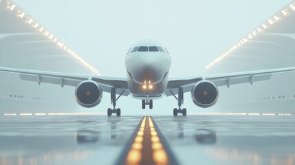 Poster - artistic white surface featuring a modern jetliner landing smoothly, showcasing the advanced design 
