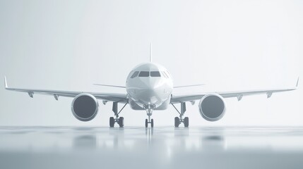 Poster - artistic white surface featuring a modern jetliner landing smoothly, showcasing the advanced design 