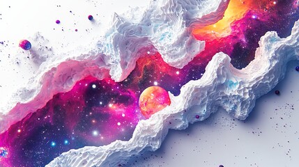 Poster - Artistic white surface showcasing a set of 3D galaxy PNG cut-out elements, capturing the intricate details and vibrant hues of the galaxy