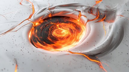 Poster - Artistic white surface showcasing a vibrant circular energy with fiery patterns, featuring intense, glowing lines that suggest a high-energy design