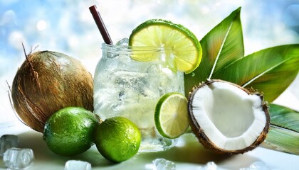 Wall Mural - Refreshing coconut lime drink