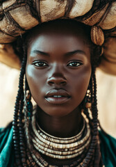 A captivating close-up portrait of a woman in traditional attire showcasing cultural heritage and beauty