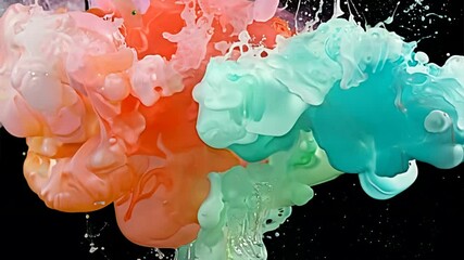 Wall Mural - liquid dreamscape: abstract swirls of vibrant coral, mint, and blush ink explode in a captivating un