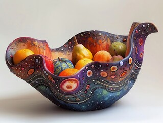 Wall Mural - colorful fruit bowl with galaxy pattern