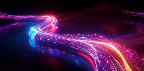 Neon Light Trails Abstract 3D Render Glowing Lines on Black Background