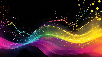 Wall Mural - abstract colorful waves with glowing particles