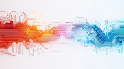 A dynamic, abstract design featuring colorful lines and circuits, representing technology, connectivity, and innovation.