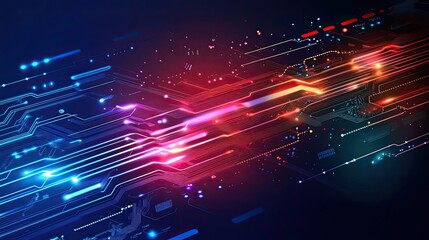 Poster - Abstract Circuit Board with Glowing Lines and Dots