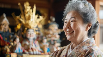 Japanese Woman Smiling in Traditional Attire