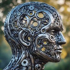 Tech vs. Nature: A Mechanical Face Defined by Metal and Green