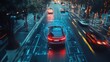 © DudeDesignStudio - A car driving down a city street with a blue digital overlay.