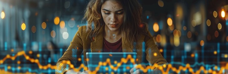 Poster - Digital Business Analysis: Businessman and Businesswoman Using Technology for Financial Data, Economic Growth, and Strategic Planning