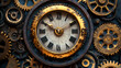 © Thiago - Intricate gears and clock face showcasing precision and artistry in a steampunk design. perfect for technology and creativity themes. Renaissance Artisan Workshop. Illustration