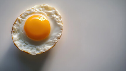 close up view of perfectly cooked egg, showcasing bright yellow yolk surrounded by delicate white. lighting enhances eggs texture and color, creating appetizing appearance