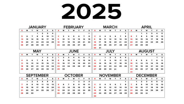 Calender template new year 2025 event