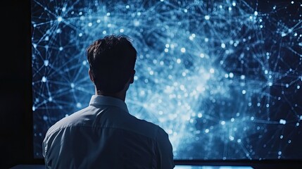 Poster - businessman working on ai-driven data on a digital screen, visualizing big data, analytics, and inno