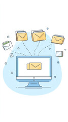 Poster - a computer monitor shows a bunch of emails and folders. concept of a busy workday, with many emails 