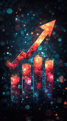 Poster - A colorful image of a red arrow pointing upwards with a blue background. Concept of growth and progress