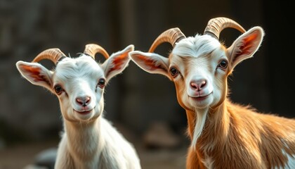 portrait of a goat on a farm Funny baby and funny goat baby white backgrund