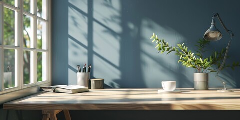 Poster - Morning work desk with clear copy space.