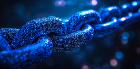 Poster - Close-up of a blue metal chain with bokeh background.