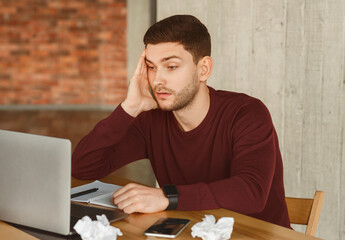 Poster - Chronic Fatigue. Tired Man Working On Laptop Computer Sitting In Office