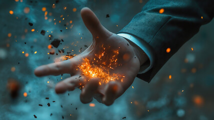 Poster - Exploring proactive risk protection symbolized by a hand stopping a cascade of falling blocks