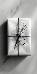 Wall Mural - A white box with a black ribbon tied around it. The box is placed on a marble countertop