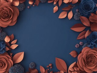 Canvas Print - A decorative floral border featuring roses and leaves on a deep blue background.