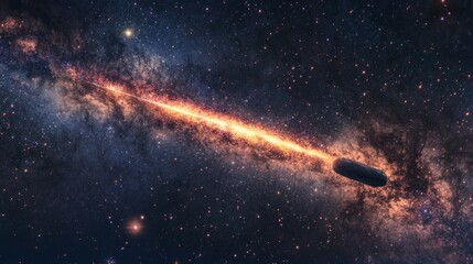 Canvas Print - Shooting star with a bright trail passing through the Milky Way, with distant galaxies and colorful stardust generative ai