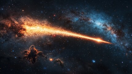 Canvas Print - Shooting star with a bright trail passing through the Milky Way, with distant galaxies and colorful stardust generative ai
