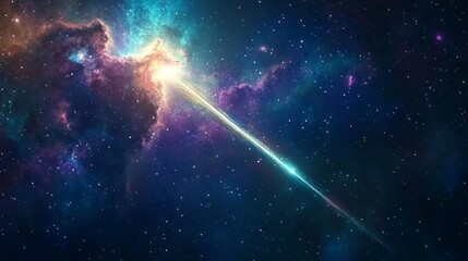 Wall Mural - Shooting star with a bright trail passing through the Milky Way, with distant galaxies and colorful stardust generative ai