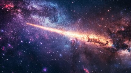 Canvas Print - Shooting star with a bright trail passing through the Milky Way, with distant galaxies and colorful stardust generative ai