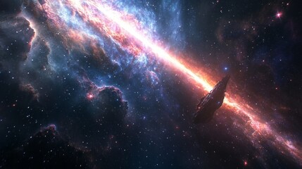 Canvas Print - Shooting star with a bright trail passing through the Milky Way, with distant galaxies and colorful stardust generative ai