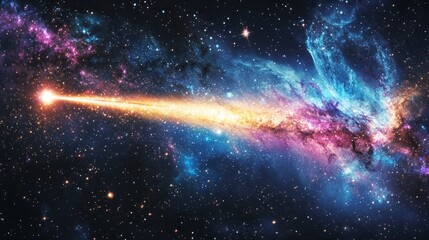 Canvas Print - Shooting star with a bright trail passing through the Milky Way, with distant galaxies and colorful stardust generative ai