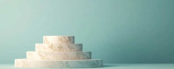 Poster - A minimalist display of stacked circular pedestals in a serene mint green setting, emphasizing simplicity and elegance.