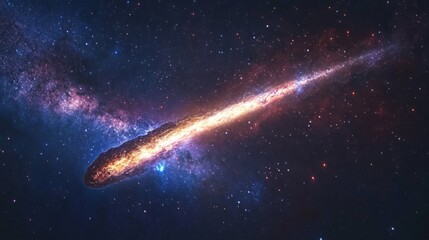 Canvas Print - Shooting star with a bright trail passing through the Milky Way, with distant galaxies and colorful stardust generative ai
