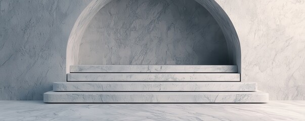 Poster - A minimalist scene featuring concrete steps leading up to a structured arch, creating a serene and modern architectural space.