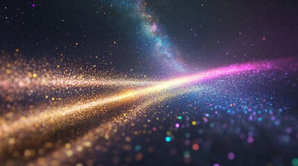 Canvas Print - Shooting star with a bright trail passing through the Milky Way, with distant galaxies and colorful stardust generative ai