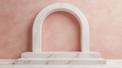 Poster - A minimalistic arch structure on a light pink background, creating an elegant and contemporary aesthetic for display or photography.