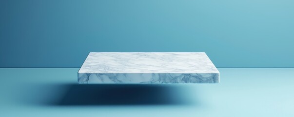 Poster - A minimalist floating marble platform against a smooth blue backdrop, creating a modern, serene aesthetic.