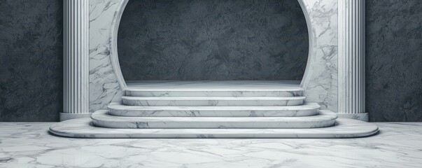Poster - A serene marble space featuring elegant steps and archways, evoking a sense of timelessness and grandeur.