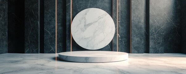 Poster - A minimalistic marble display platform set against textured walls, creating a modern artistic aesthetic.