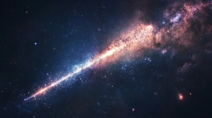 Wall Mural - Shooting star with a bright trail passing through the Milky Way, with distant galaxies and colorful stardust generative ai
