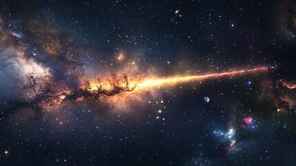 Canvas Print - Shooting star with a bright trail passing through the Milky Way, with distant galaxies and colorful stardust generative ai