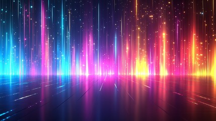 Poster - Vibrant Neon Abstract Background of Rainbow Light Streaks and Stars : Generative AI